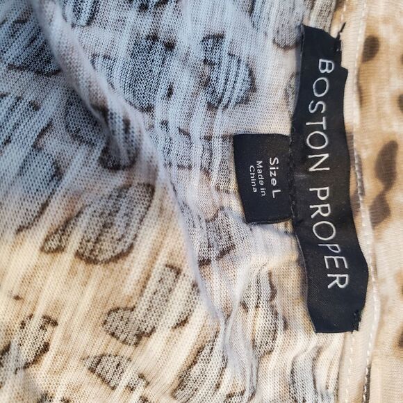 BOSTON PROPER Leopard Print Boat Neck Boxy Fit Top Long Sleeve Shirt L - Picture 4 of 4